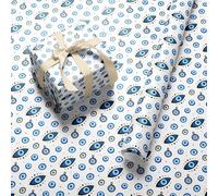 Blue Evil Eye Wrapping Paper Roll - Wide 59.4cm x 3.6m Nazar Pattern Gift Wrap for Summer Birthday, Housewarming, Wedding, Men and Women