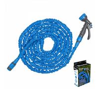 Blue Extendable Garden Hose Set 15M To 45M With 7 Function Spray Gun And Bsp Adaptors