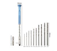 Blue Extended Hand Drill with 10mm Chuck & 10-Piece 0.8-3.0mm Drill Bit Set for Wood, Plastic, Bone, Amber, Olive Pits, Walnuts - -Autom