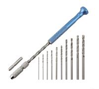Blue Extended Semi-Automatic Hand Drill Set with 10 Bits for DIY Jewelry Making on Wood Plastic and Nut Shells