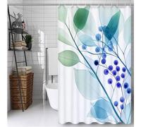 Blue Extra Long Shower Curtain 90x200 cm Leaf Shower Curtains for Bathroom With 12 Hooks, Waterproof Polyester Fabric Bathtub Curtain, Washable, Quick Dry, for Wet Room, Showerstall, Bath Tub -ly664