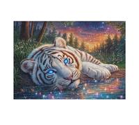 Blue Eye Lying White Tiger 300 Pcs Jigsaw Puzzle Bundle Feline Water Glow Puzzle for Adults Teens 14+ Fun Family Game Mindful Activity Spring Gift Precision Cut Board 300 PCS
