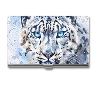 Blue Eye Snow Leopards in The Snow Business Card Wallet Credit Card Holder Metal Square Small Pocket Purse
