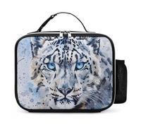 Blue Eye Snow Leopards in The Snow Reusable Insulated Lunch Bag Tote Handbag Leather Portable Cooler Bags for Men Women