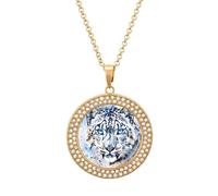 Blue Eye Snow Leopards in The Snow Round Pendant Necklace Diamond Edging Brilliant Personalized Jewelry Gifts for Women Golden-style