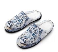 Blue Eye Snow Leopards in The Snow Slippers Women Winter Warm Cotton Hotel Slippers Anti-Slip Indoor Slip-Ons House Shoes 11-12（42-43）