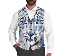 Blue Eye Snow Leopards in The Snow Waistcoats for Men V-Neck Suit Vests Slim Fit Business Dress Vest for Wedding Party 2XL