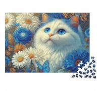 Blue-eyed Cat Floral Challenging Puzzles1000 Piece Puzzle Classic Educational Games Beautiful DecorationFloral Moon Feline Dream PuzzleEducational Game100% Recvcled Cardboard52x38cm/1000pcs