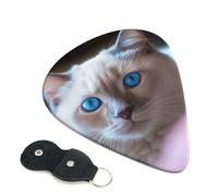 Blue Eyed Cat Guitar Picks 6 Pcs, 0.46mm Thickness Celluloid Plectrum with Leather Picks Holder, Personalized Guitar Pick for Bass Electric Acoustic Guitars Lovers Gift
