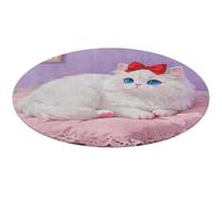 Blue-Eyed Cat Round Area Rug Non Slip Backing Doormat Water Absorbent Plush Throw Low-Pile Non-Slip Floor Mat Carpet for Living Room Bedroom Entryway Nursery Room 60 * 60cm