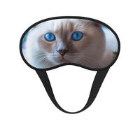 Blue Eyed Cat Sleep Mask for Side Sleeper Soft Breathable Sleeping Eye Mask Blackout Silk Eye Sleep Shade Cover with Elastic Strap Night Blindfold for Women Men Travel Nap
