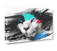 Blue Eyed Cat V2 Canvas Print | Gallery Wrapped 30mm Frame Wall Art | 30x20 inches | Ready to Hang | Modern Animals Picture | Living Room Bedroom Lounge Office