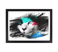 Blue Eyed Cat V2 Framed Print | A2 Black Framed Wall Art | Ready to Hang | Modern Animal Picture | Living Room Bedroom Lounge Office