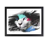 Blue Eyed Cat V2 Modern Framed Print | A4 Black Framed Wall Art | Ready to Hang | Modern Animal Picture | Living Room Bedroom Lounge Office