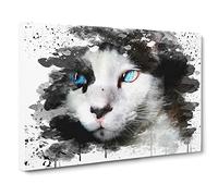 Blue Eyed Cat V3 Modern Canvas Wall Art Print Ready to Hang, Framed Picture for Living Room Bedroom Home Office Décor, 20x14 Inch (50x35 cm)