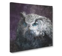 Blue Eyed Eurasian Eagle Owl Canvas Print | Gallery Wrapped 30mm Frame Wall Art | 20x20 inches | Ready to Hang | Modern Animals Picture | Living Room Bedroom Lounge Office