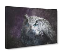 Blue Eyed Eurasian Eagle Owl Canvas Print | Gallery Wrapped 30mm Frame Wall Art | 24x16 inches | Ready to Hang | Modern Animals Picture | Living Room Bedroom Lounge Office