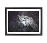 Blue Eyed Eurasian Eagle Owl Painting Framed Print | A2 Black Framed Wall Art | Ready to Hang | Modern Animal Picture | Living Room Bedroom Lounge Office
