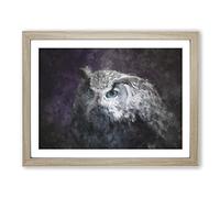 Blue Eyed Eurasian Eagle Owl Painting Modern Art Framed Print | A2 Oak Framed Wall Art | Ready to Hang | Modern Animal Picture | Living Room Bedroom Lounge Office