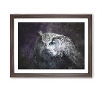 Blue Eyed Eurasian Eagle Owl Painting Modern Art Framed Print | A2 Walnut Framed Wall Art | Ready to Hang | Modern Animal Picture | Living Room Bedroom Lounge Office
