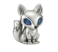 Blue Eyed Fox Charm Bead for Pandora Moments Bracelets Elegantly Plated in Fine Silver Decorated with Sparkling Blue Crystal Eyes Her Girls Women - Happy Birthday Gift Box