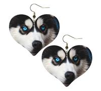 Blue Eyed Husky Leather Earrings for Women Heart Dangle Earrings Lightweight Drop Earring Jewelry Gift