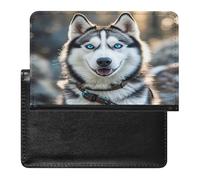 Blue Eyed Husky Passport Holder Passport Cover Protector Essentials with Credit Card Slots for Women Men