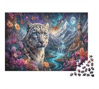 Blue-Eyed Leopard 1000 Pcs Recycled Cardboard DIY Jigsaw Puzzle Snow Mountain Gift Cognitive Stimulation Group Activity Unique Pattern 38x26cm/1000pcs