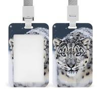 Blue Eyed Snow Leopard Badge Holder with Lanyard, Vertical ABS Plastic ID Card Holder Fashion Name Badge Holders Office ID Card Protector for Teacher Nurse Employee Security Staff