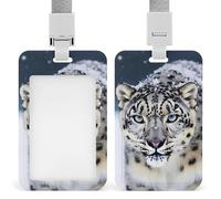 Blue Eyed Snow Leopard Badge Holder with Lanyard - Waterproof Hard Plastic ID Card Holder Professional Name Tag Vertical ID Card Name Badge for Office Nurse Doctor Teacher