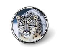 Blue Eyed Snow Leopard Badges Circle with Button Design, Personalized Picture Pin Brooches, Round Badge Holders for Decorate Hat Shirt Clothing Bag Accessories