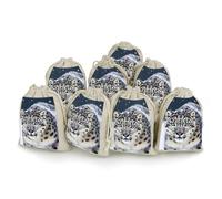 Blue Eyed Snow Leopard Bunches Pocket Cotton And Hemp with Drawstring 8 Pieces Reusable Gift Bags Jewelry Pouch for Wedding DIY Craft Party (4.9 X 6.7 Inch)