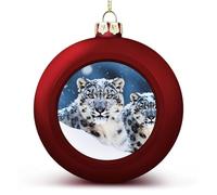 Blue Eyed Snow Leopard Christmas Ball Ornaments - 3 Inch Red Shatterproof Xmas Tree Hanging Decor with Lanyard, Holiday Wedding Party Decoration Keepsake Gifts