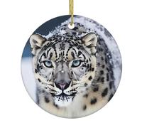 Blue Eyed Snow Leopard Christmas Ornaments Ceramic Ornament Round Porcelain Ornament Christmas Tree Ceramics Hanging Ornament for Christmas Tree Decorations