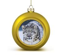 Blue Eyed Snow Leopard Christmas Tree Ornaments 1.6 Inch Shatterproof Pc Plastic Balls with Lanyard Baubles Hanging Christmas Ball Ornaments for Xmas Tree Holiday Party Wedding Home Decorations-golden
