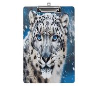 Blue Eyed Snow Leopard Clipboard Colorful Sturdy Acrylic Clipboard Decorative Clip Board with Metal Clip Cute Plastic Clipboards A4 for Nurses Office（Standard Size 8.5" X 12.5"）