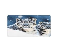 Blue Eyed Snow Leopard Desk Pad Large Washable Desk Mat Non-Slip Rubber Base Smooth Surface Mouse Pads Generic Keyboard Pad Portable Desk Protector for Laptop Computer Mat