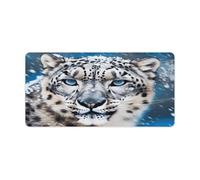 Blue Eyed Snow Leopard Desk Pad Large Washable Desk Mat Non-Slip Rubber Base Smooth Surface Mouse Pads Generic Keyboard Pad Portable Desk Protector for Laptop Computer Mat