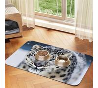 Blue Eyed Snow Leopard Dog Food Mats for Floors, 12x18 Inch Non-Slip Super Absorbent Pet Food Mat, Dishwasher Dog Mat for Food and Water, Cute Rubber Quick Dry Pet Feeding Mat for Dogs Puppy Cats