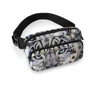 Blue Eyed Snow Leopard Fanny Packs with Zipper, Personalized Waist Bags with Multiple Pockets, Adjustable Sling Bag for Travel, Waterproof Belt Bag, Crossbody Bags