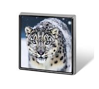 Blue Eyed Snow Leopard Gold And Green Leaves Lapel Pin for Men Women Square Fashion Brooch Pin - Cute Enamel Badges, Aluminum Alloy Metal Pinback for Hats, Shirts, Bags, Jackets & Accessories