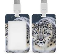 Blue Eyed Snow Leopard Id Badge Holder with Lanyard, Clear Vertical Card Protector Waterproof, Breakaway Safety Neck Strap, Heavy Duty Name Tag Holder for Nurse Teacher Officer Staff Women Men