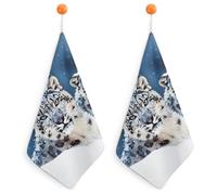 Blue Eyed Snow Leopard Kitchen Towels Set -2PCS Super Absorbent Hand Towels, Soft Face Towel Set with Hanging Loop Lightweight Quick Dry Microfiber Dish Towels for Yoga Camping Hotel Spa Travel
