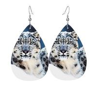 Blue eyed snow leopard Leather Earrings Dangle Drop Earring Lightweight Teardrop Earrings Vintage Bohemian Earring for Women Christmas Birthday Gift Fashion Jewelry
