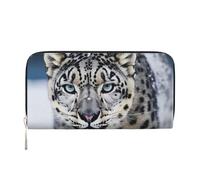 Blue Eyed Snow Leopard Leather Wallet For Women Girl, Zip Around Credit Card Holder Long Pu Wallet Clutch Purse Waterproof Travel Handbag