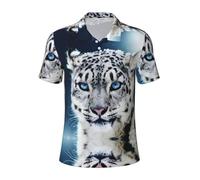 Blue Eyed Snow Leopard Mens Polo Shirts Short Sleeve Golf Top Running Sports Tee Top Gym Workout