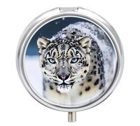 Blue Eyed Snow Leopard Pill Box Round Pill Case for Purse & Pocket 3 Compartment Medicine Pill Organizer Portable Travel Pillbox Medicine Vitamin Cod Liver Oil Storage Box