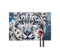 Blue Eyed Snow Leopard Placemats Set of 4-18 X 12 Inch Canvas Table Mats for Dining Table, Washable & Heat Resistant Place Mats for Kitchen, Office, Party Wedding Decor