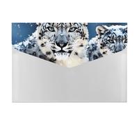 Blue Eyed Snow Leopard Plastic Envelopes Poly Envelopes Folders for Documents with Snap Closure Reusable File Bags for Home Work Office Organization A4 Size