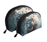Blue Eyed Snow Leopard Portable Shell Makeup Bag Set (2 Pieces), Zippered Travel Toiletry Bag For Cosmetics